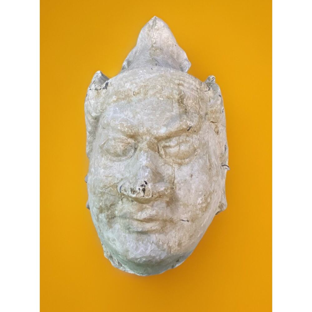 Antiqued Asian Deity Plaster Cast Mask Hanging Wall Art 13" x 8" x 5.5"